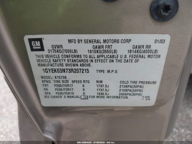 2003 CADILLAC ESCALADE 1GYEK63N73R207215 Photo 8