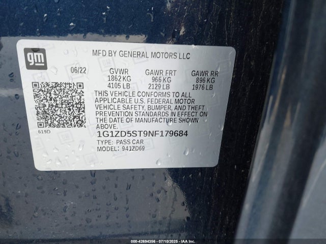 1G1ZD5ST9NF179684 Chevrolet lfv - direct injection, variable valve timing, gen 1 gmna