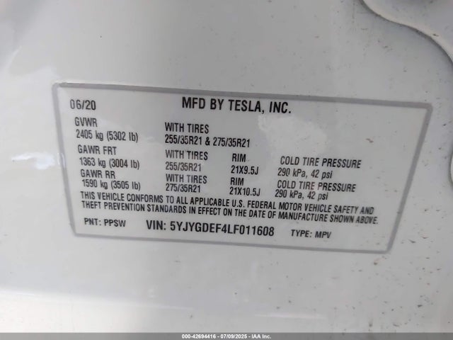 2020 TESLA MODEL Y 5YJYGDEF4LF011608 Photo 8