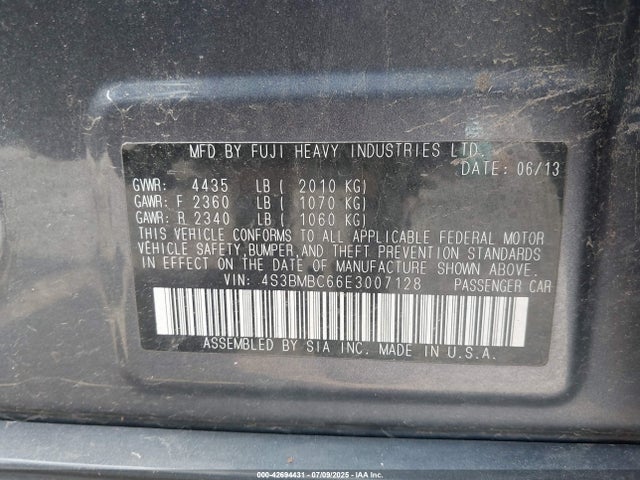 4S3BMBC66E3007128 Subaru 2.5na u5