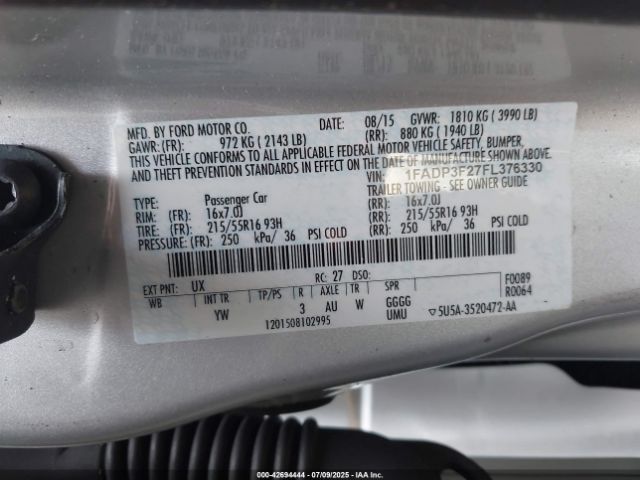 2015 FORD FOCUS 1FADP3F27FL376330 Photo 8