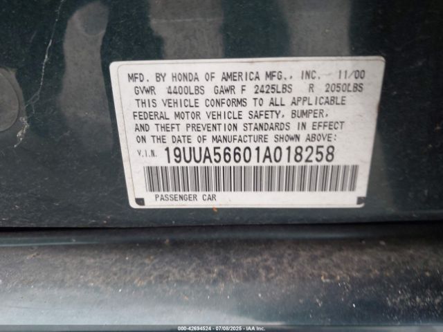 2001 ACURA TL 19UUA56601A018258 Photo 8