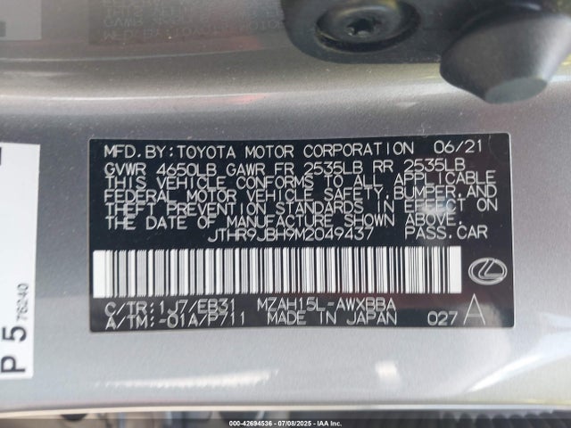JTHR9JBH9M2049437 Lexus m20a-fxs, 3nm,1mm