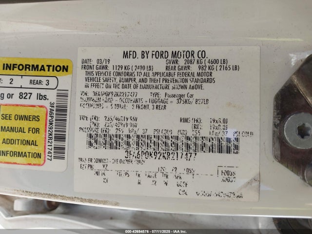 3FA6P0K92KR217477 Ford gtdi
