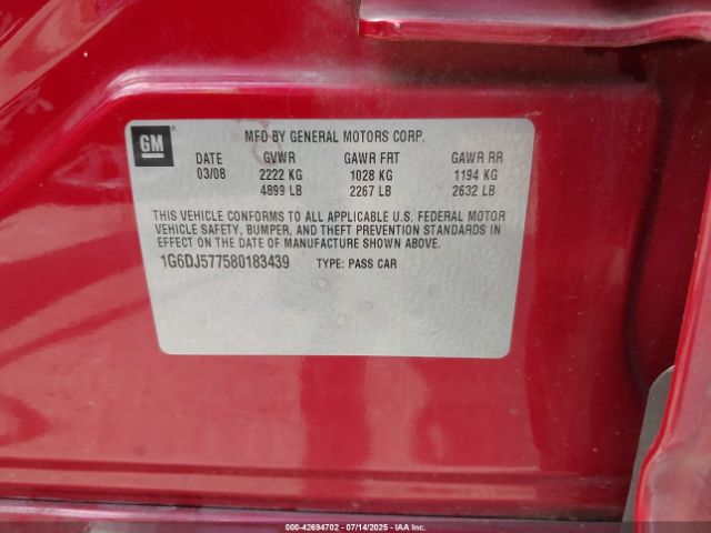 2008 CADILLAC CTS 1G6DJ577580183439 Photo 8