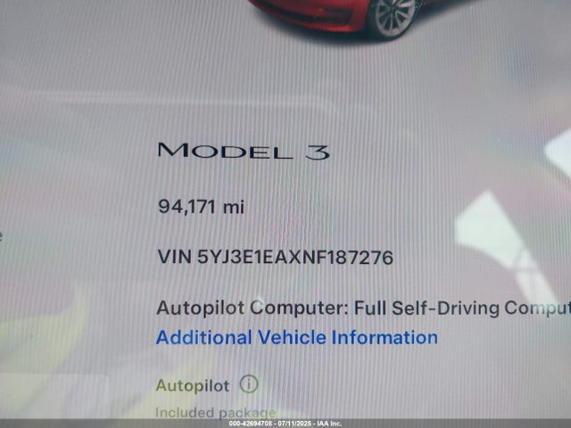 5YJ3E1EAXNF187276 Tesla 2022