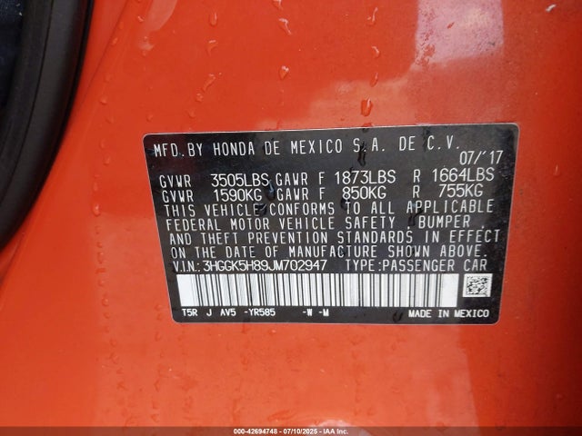 3HGGK5H89JM702947 Honda l15b1