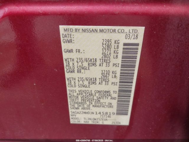2018 NISSAN MURANO 5N1AZ2MH0JN145819 Photo 8