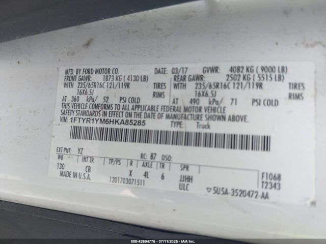 1FTYR1YM6HKA85285 Ford 2017