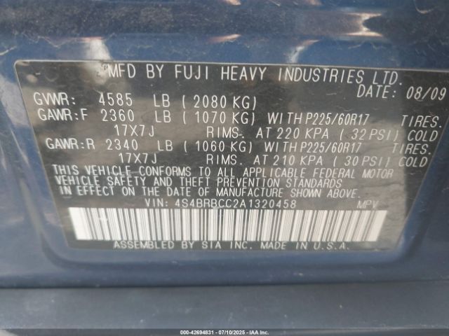 2010 SUBARU OUTBACK 4S4BRBCC2A1320458 Photo 8
