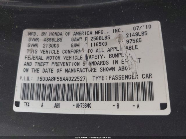2010 ACURA TL 19UUA8F59AA022527 Photo 8