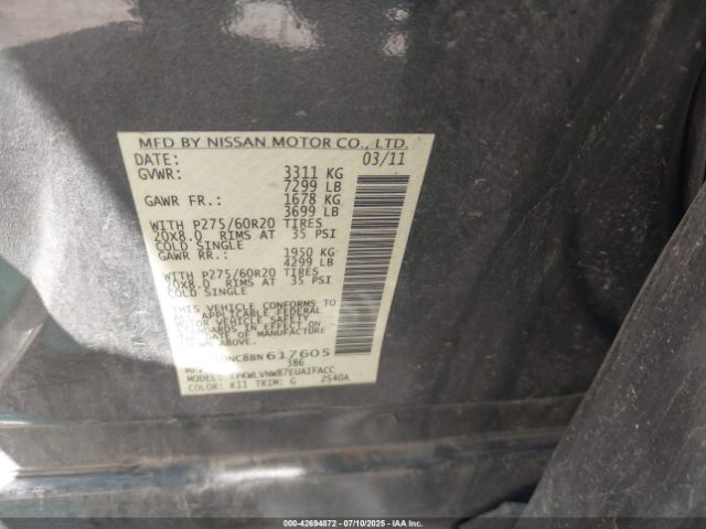 2011 NISSAN ARMADA 5N1AA0NC8BN617605 Photo 8