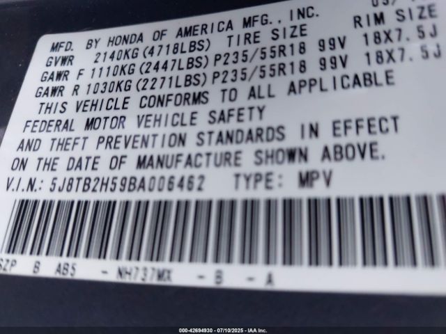 2011 ACURA RDX 5J8TB2H59BA006462 Photo 8