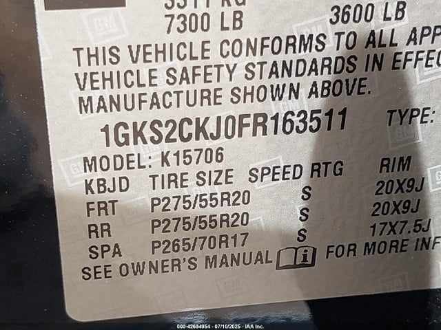 1GKS2CKJ0FR163511 GMC l86 - vvt, afm, e85 max, aluminum