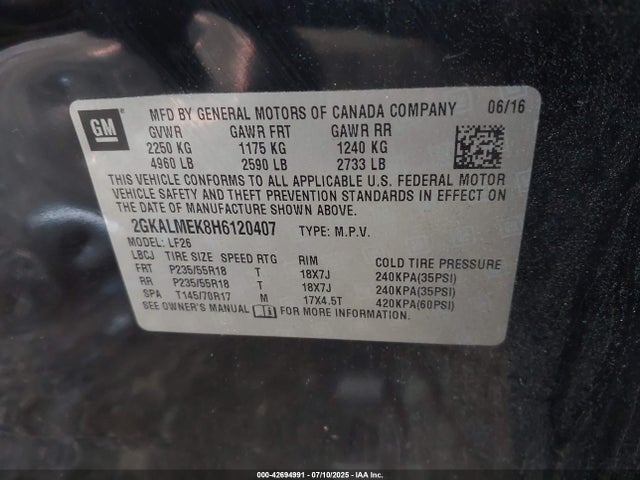 2GKALMEK8H6120407 GMC lea - sidi: spark ignited direct injection, e85 max, alum