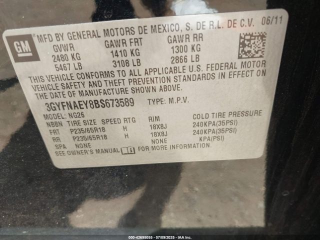 2011 CADILLAC SRX 3GYFNAEY8BS673589 Photo 8