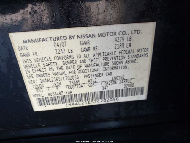 2007 NISSAN ALTIMA 1N4AL21E57C202056 Photo 8