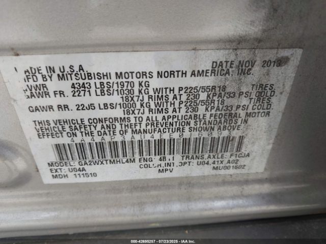 2014 MITSUBISHI OUTLANDER SPORT 4A4AP3AU4EE016093 Photo 8