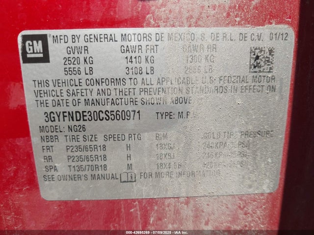 2012 CADILLAC SRX 3GYFNDE30CS560971 Photo 8