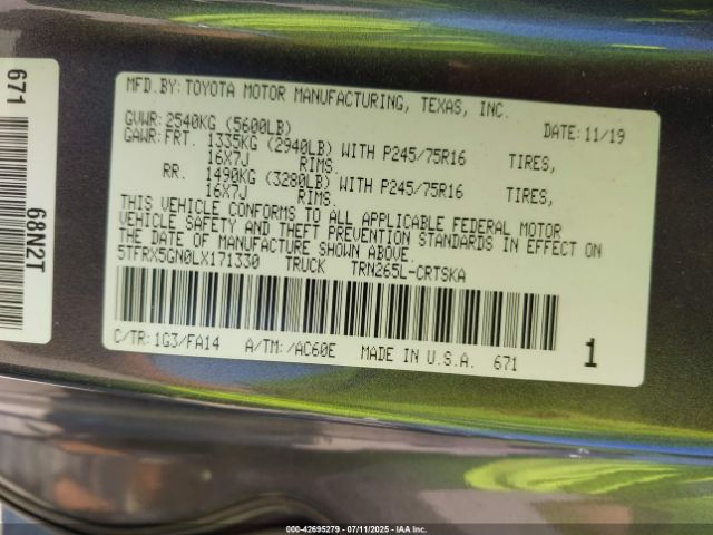 2020 TOYOTA TACOMA 5TFRX5GN0LX171330 Photo 8