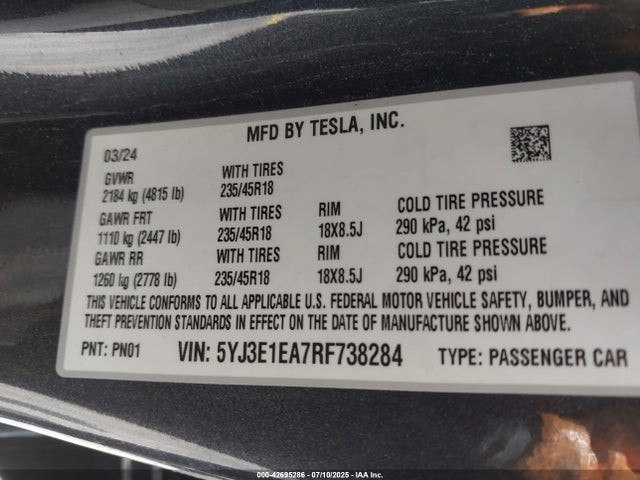 2024 TESLA MODEL 3 5YJ3E1EA7RF738284 Photo 8