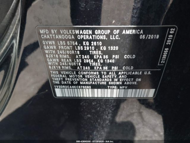 2019 VOLKSWAGEN ATLAS 1V2DR2CA6KC573282 Photo 8