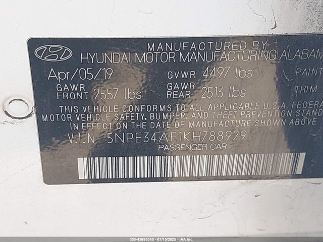 5NPE34AF1KH788929 Hyundai gdi theta-ii