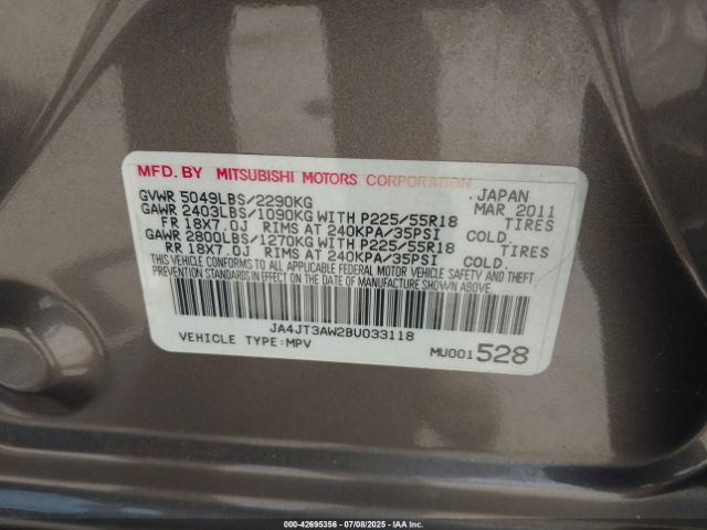 2011 MITSUBISHI OUTLANDER JA4JT3AW2BU033118 Photo 8