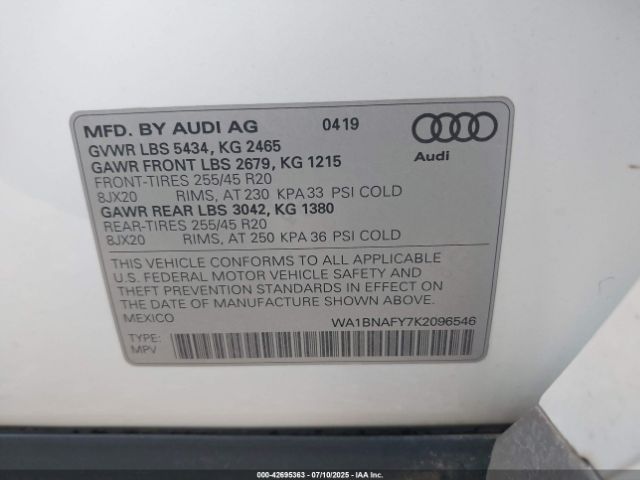 2019 AUDI Q5 WA1BNAFY7K2096546 Photo 8