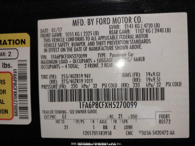 Продаж на аукціоні авто 2017 Ford Mustang Gt, vin: 1FA6P8CFXH5270099, номер лоту: 42695380