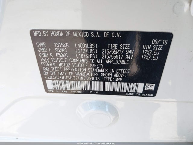 3CZRU5H37HM702908 Honda r18z9