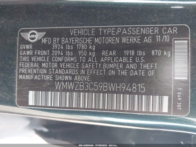 2011 MINI COOPER COUNTRYMAN WMWZB3C59BWH94815 Photo 8