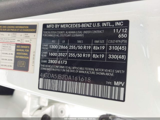 2013 MERCEDES-BENZ ML 350 4JGDA5JB2DA161618 Photo 8