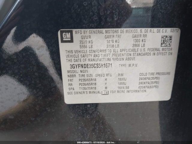 2012 CADILLAC SRX 3GYFNDE35CS581671 Photo 8