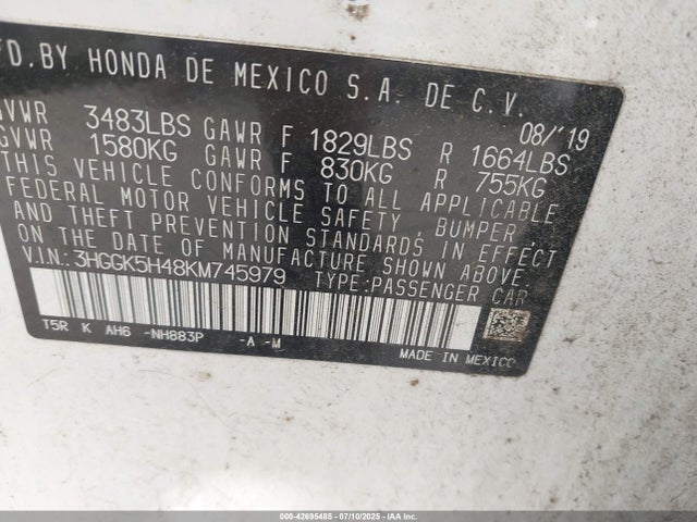 3HGGK5H48KM745979 Honda l15b1