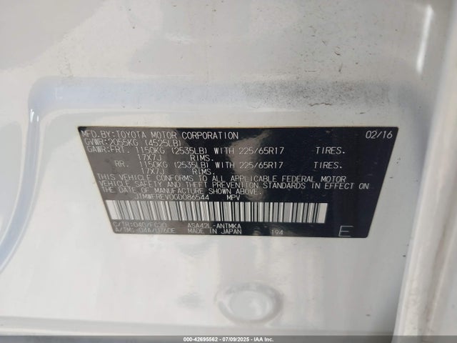 Toyota 2ar-fe 2016 JTMWFREV0GD086544 Image 9