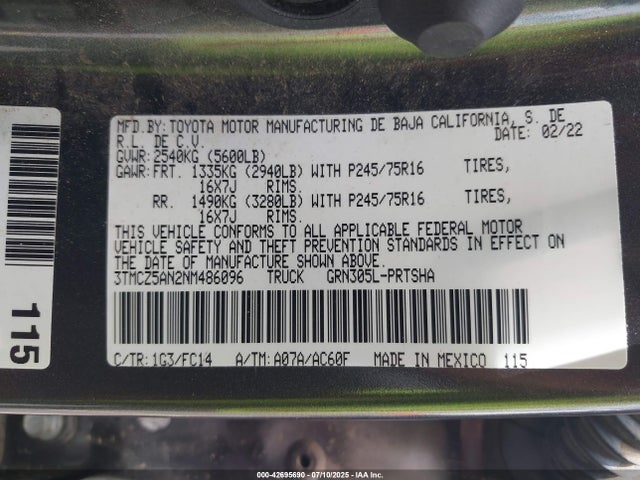 3TMCZ5AN2NM486096 Toyota 2gr-fks