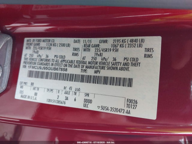 1FMCU9J95GUB67858 Ford Escape
