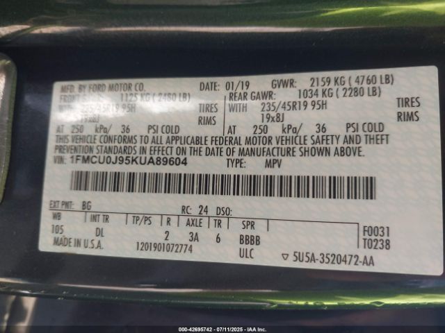 2019 FORD ESCAPE 1FMCU0J95KUA89604 Photo 8