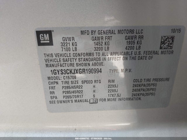 2016 CADILLAC ESCALADE 1GYS3CKJXGR190994 Photo 8
