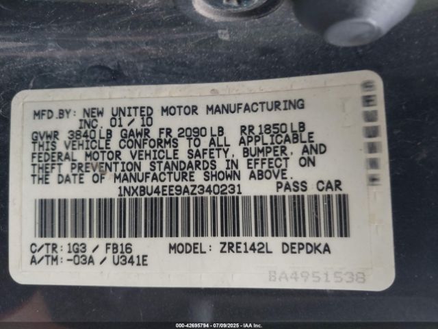 2010 TOYOTA COROLLA 1NXBU4EE9AZ340231 Photo 8