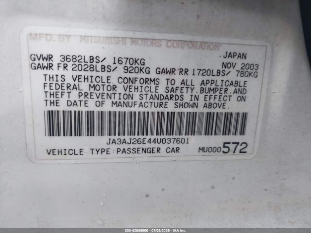 2004 MITSUBISHI LANCER JA3AJ26E44U037601 Photo 8