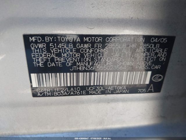 2005 LEXUS LS 430 JTHBN36F555023564 Photo 8