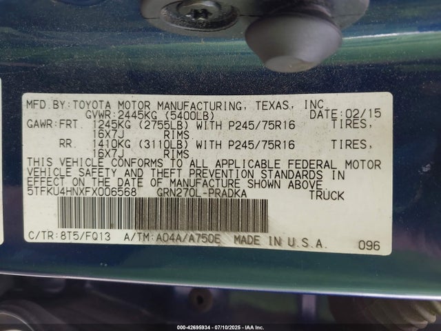 5TFKU4HNXFX006568 Toyota 1gr-fe