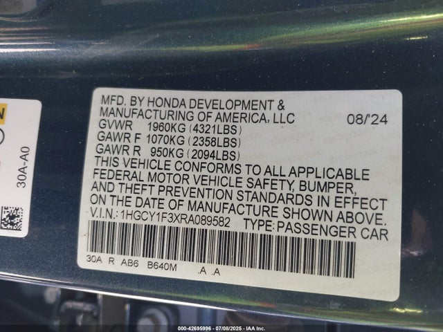 1HGCY1F3XRA089582 Honda l15be