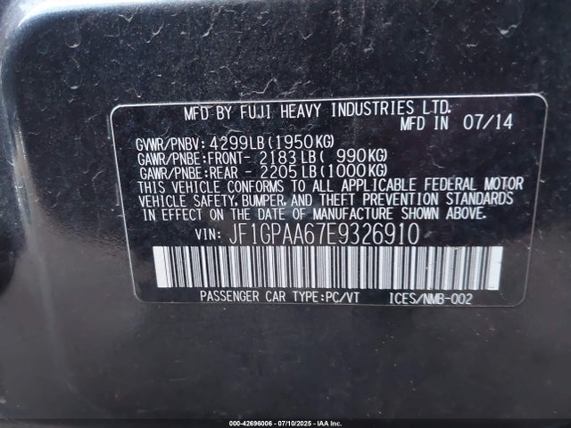 JF1GPAA67E9326910 Subaru 2014