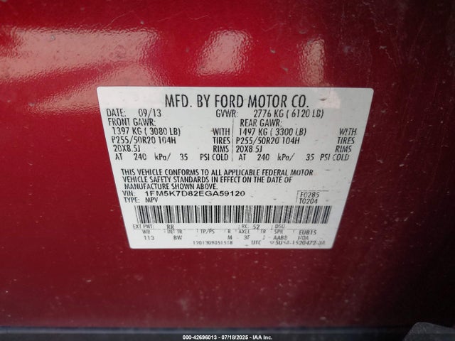 1FM5K7D82EGA59120 Ford 2014