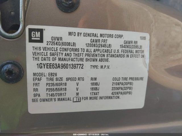 2006 CADILLAC SRX 1GYEE63A960139772 Photo 8