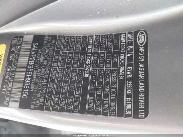 SALVP2BG5EH938150 Land Rover RANGE ROVER EVOQUE