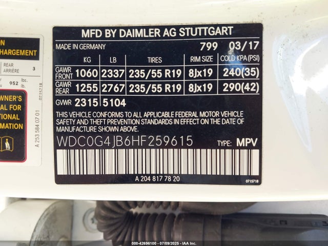 WDC0G4JB6HF259615 Mercedes-Benz m274
